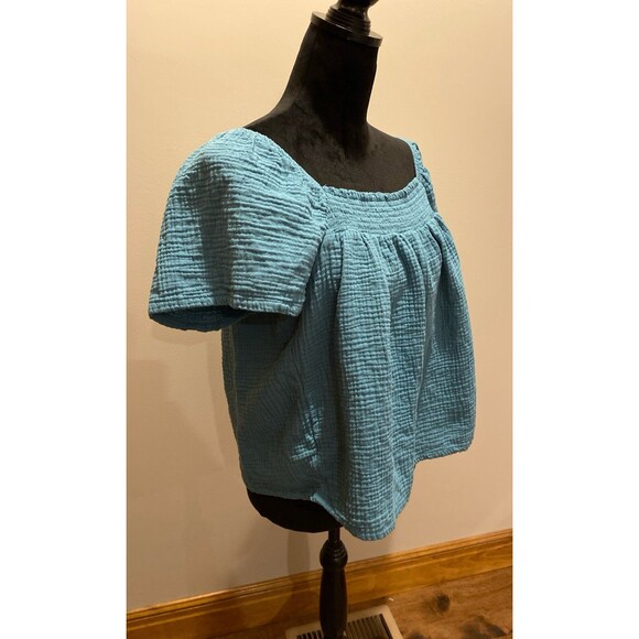 Joyspun Cropped Blouse Sz Large Top Dk Turquoise Off Shoulder Gathered Neckline - Picture 4 of 10